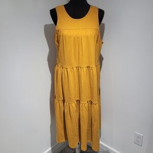 Everlane Women's The Weekend Cotton Tiered Sleeveless Midi Dress Large Yellow